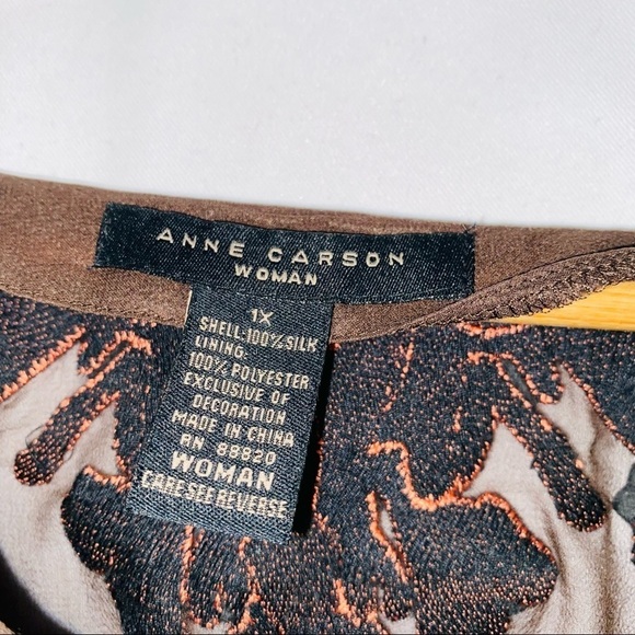 Anne Carson 100% Silk Brown Embroidered Swim Coverup Tunic Top Size 1X - Picture 4 of 8